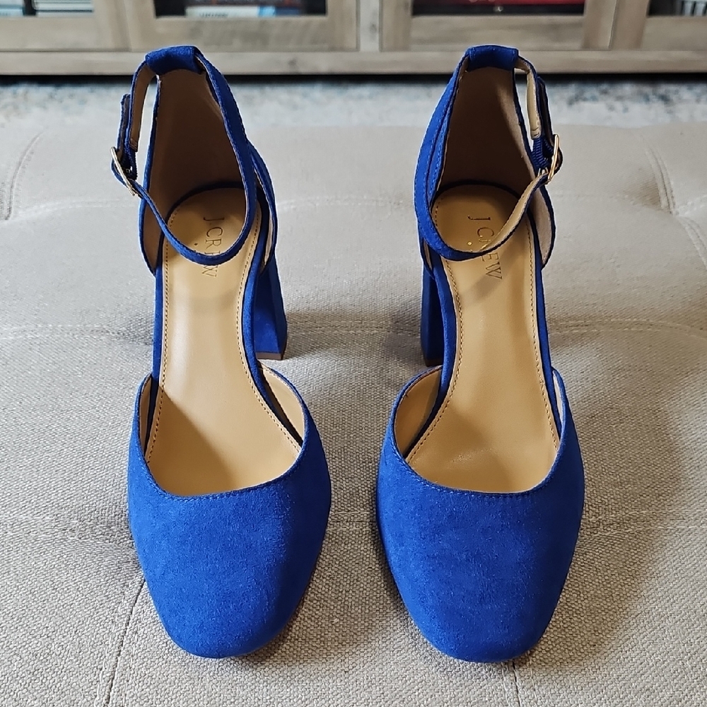 J. Crew Royal Blue Suede Block Heel Sandals